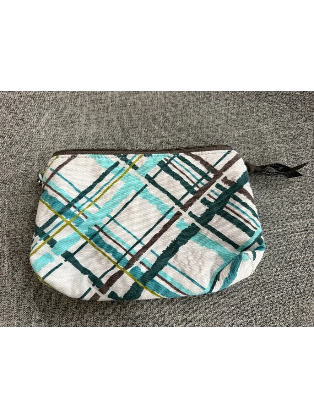 Thirty One Mini Zipper Pouch In Sea Plaid Cosmetic Bag 7.5”x5”